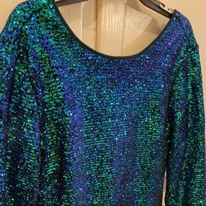 Green Blue Sequined Party Dress